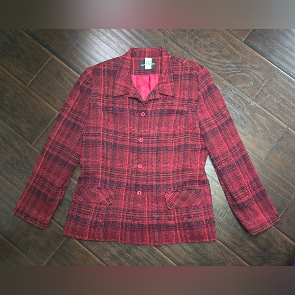 Sag Harbor Womens Red Plaid Suit Jacket Blazer Size 12 - Picture 10 of 10